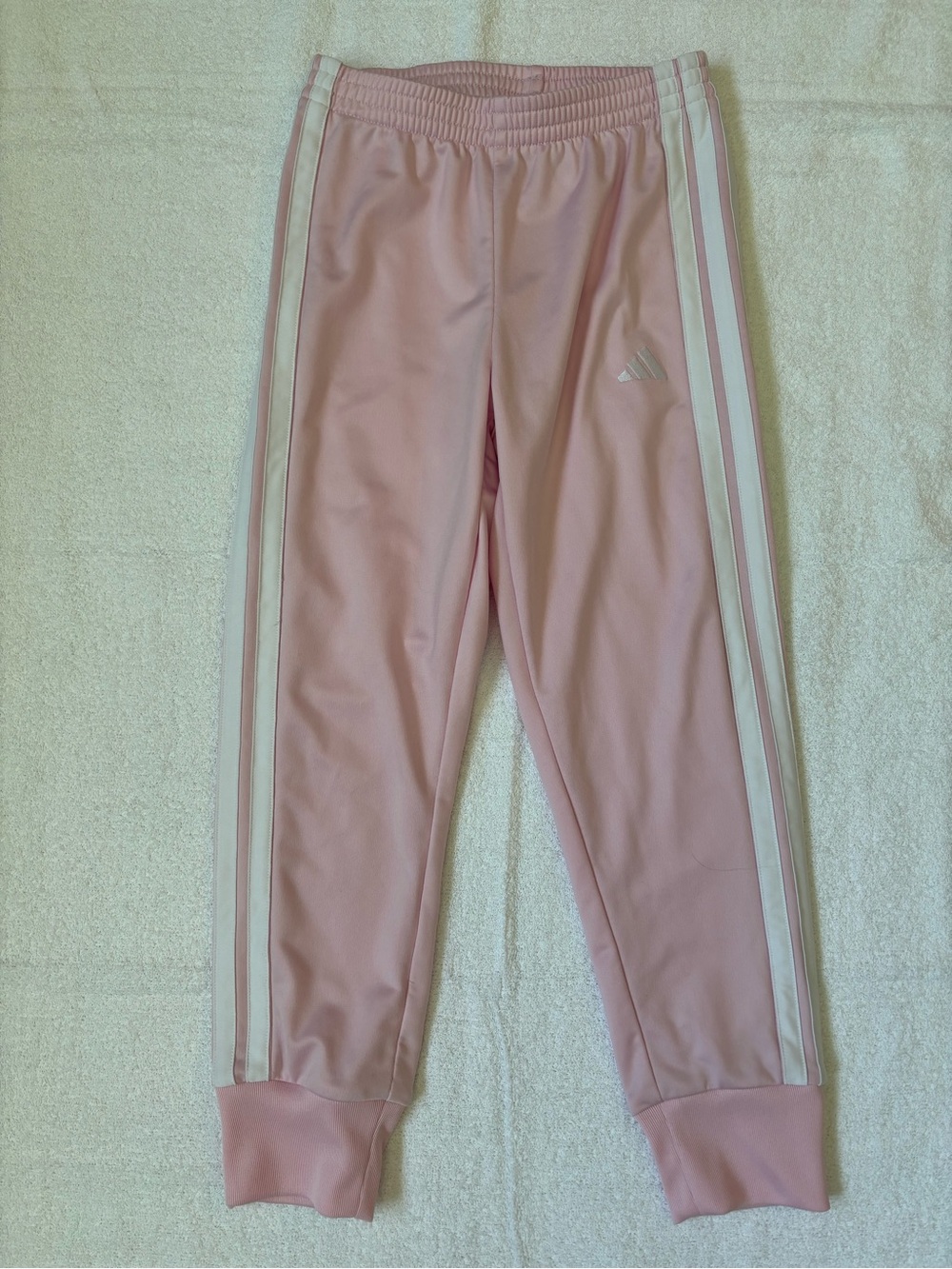 Adidas Classic Jogger Light Pink Kids Sweatpants with White Side Stripes Size 7